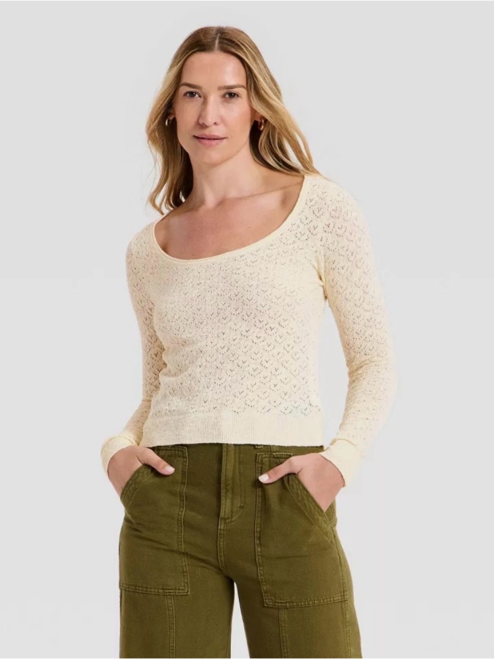 Universal thread Women's Scoop Neck Pullover Sweater Cream Lightweight NWT